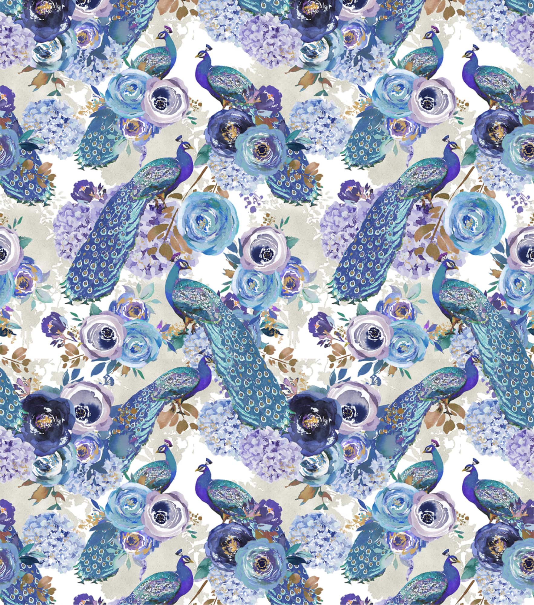 Suzanne Nicoll Blue Peacock Toss Cotton Fabric
